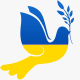 Taube in ukrainischen Farben mit link zur Textvariante in ukrainisch